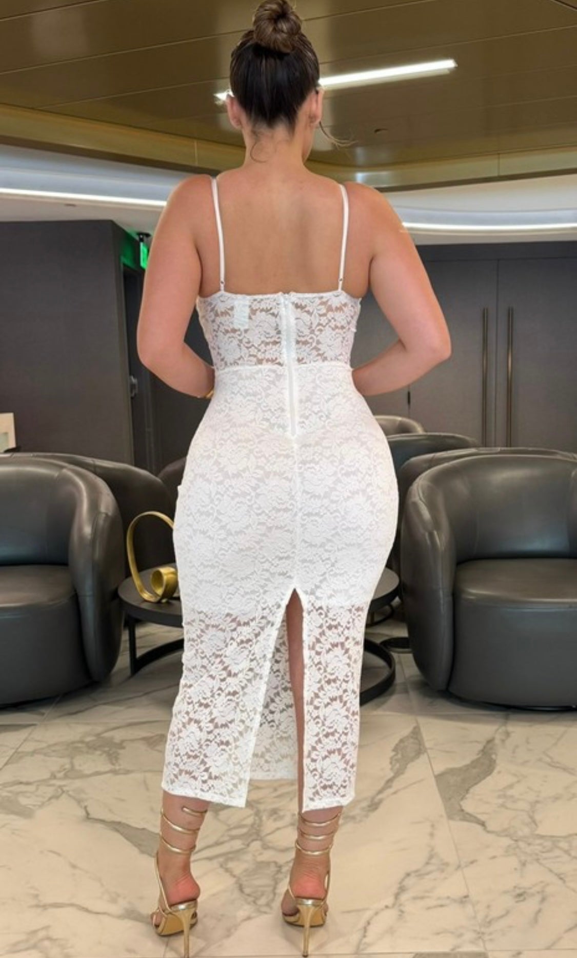 Elegant White Lace Corset Midi Dress