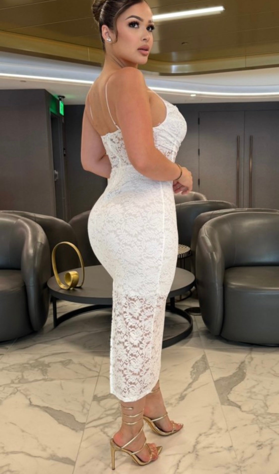 Elegant White Lace Corset Midi Dress