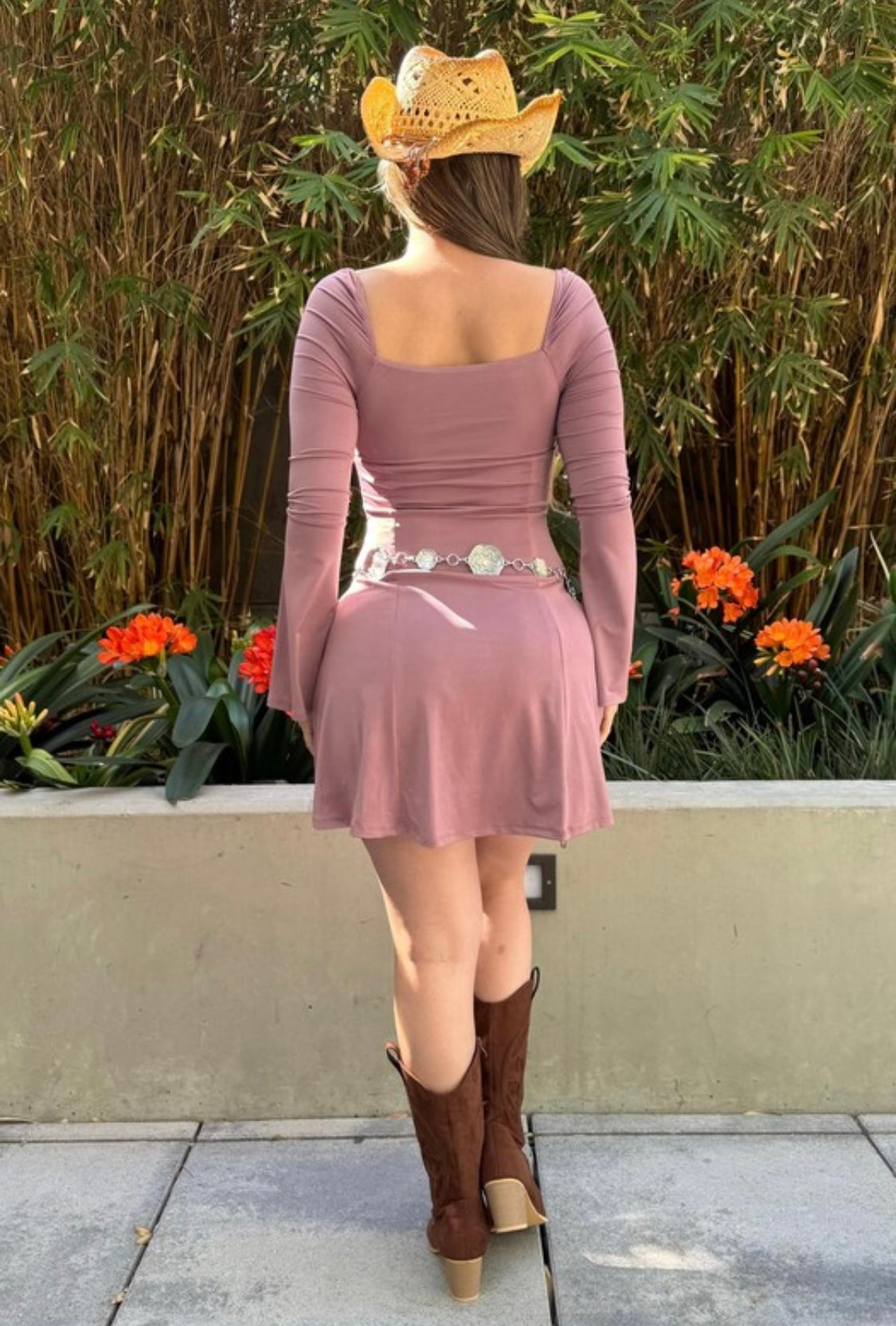 Long Sleeve Square Neck Mini Dress β Mauve
