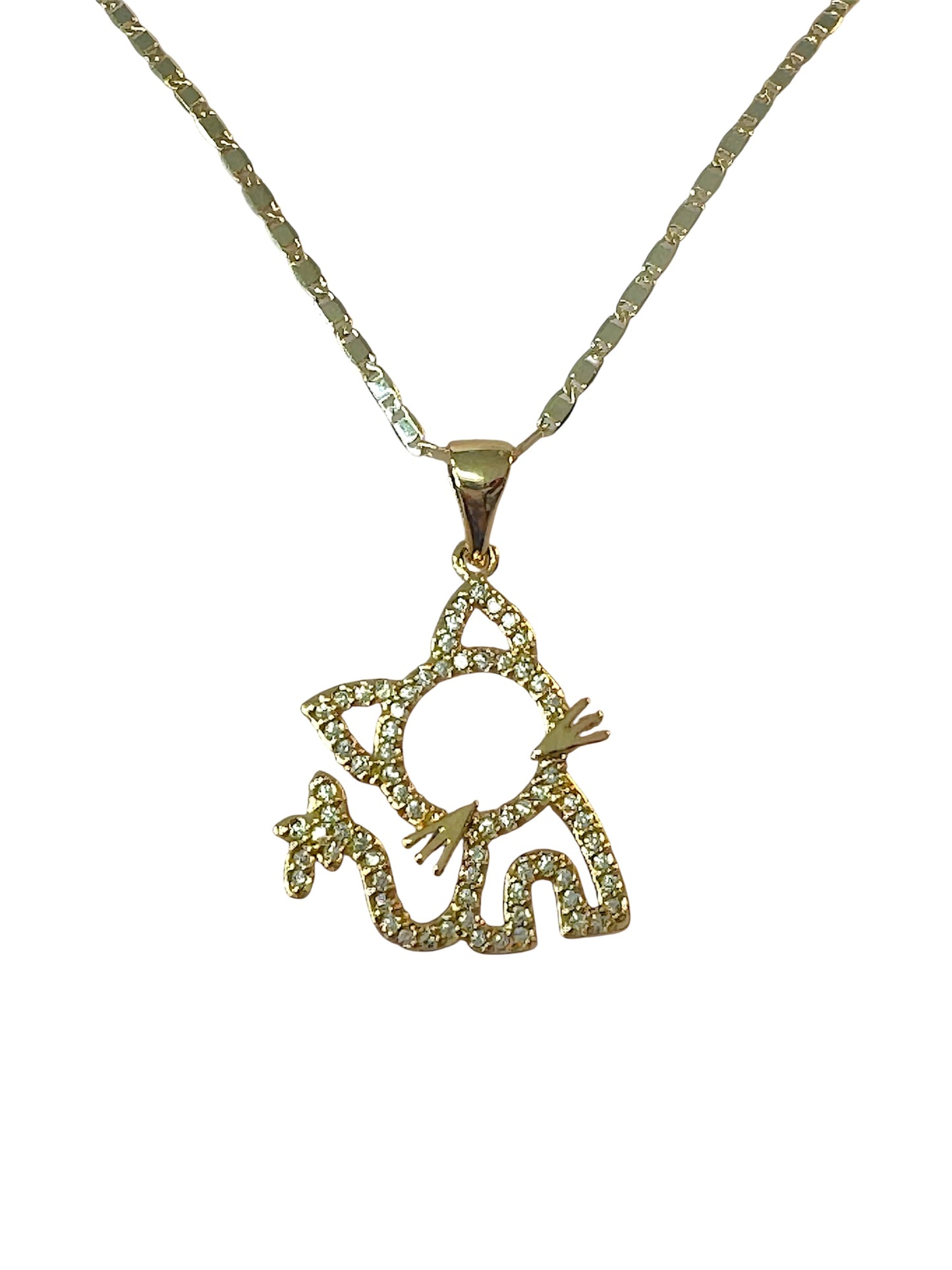 Gold Plated Cat Pendant Necklace with Sparkling Stones