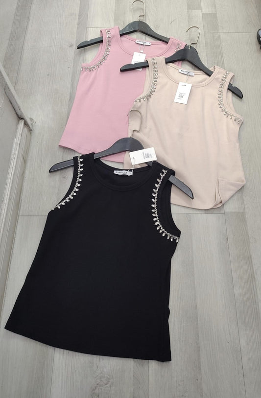 Embellished Shoulder Tank Top