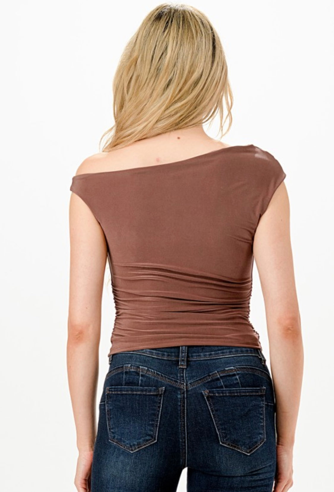 Brown Asymmetrical One-Shoulder Top