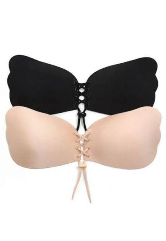 Backless Strapless Push-Up Adhesive Bra (2 Pairs Black/Beige) – Sizes A, B, C, D