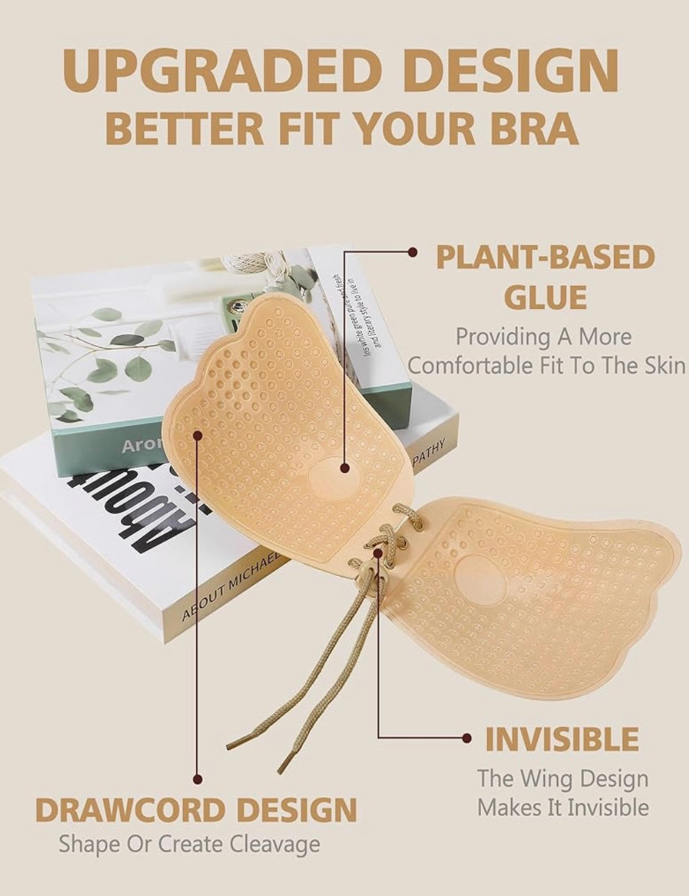 Backless Strapless Push-Up Adhesive Bra (2 Pairs Black/Beige) – Sizes A, B, C, D