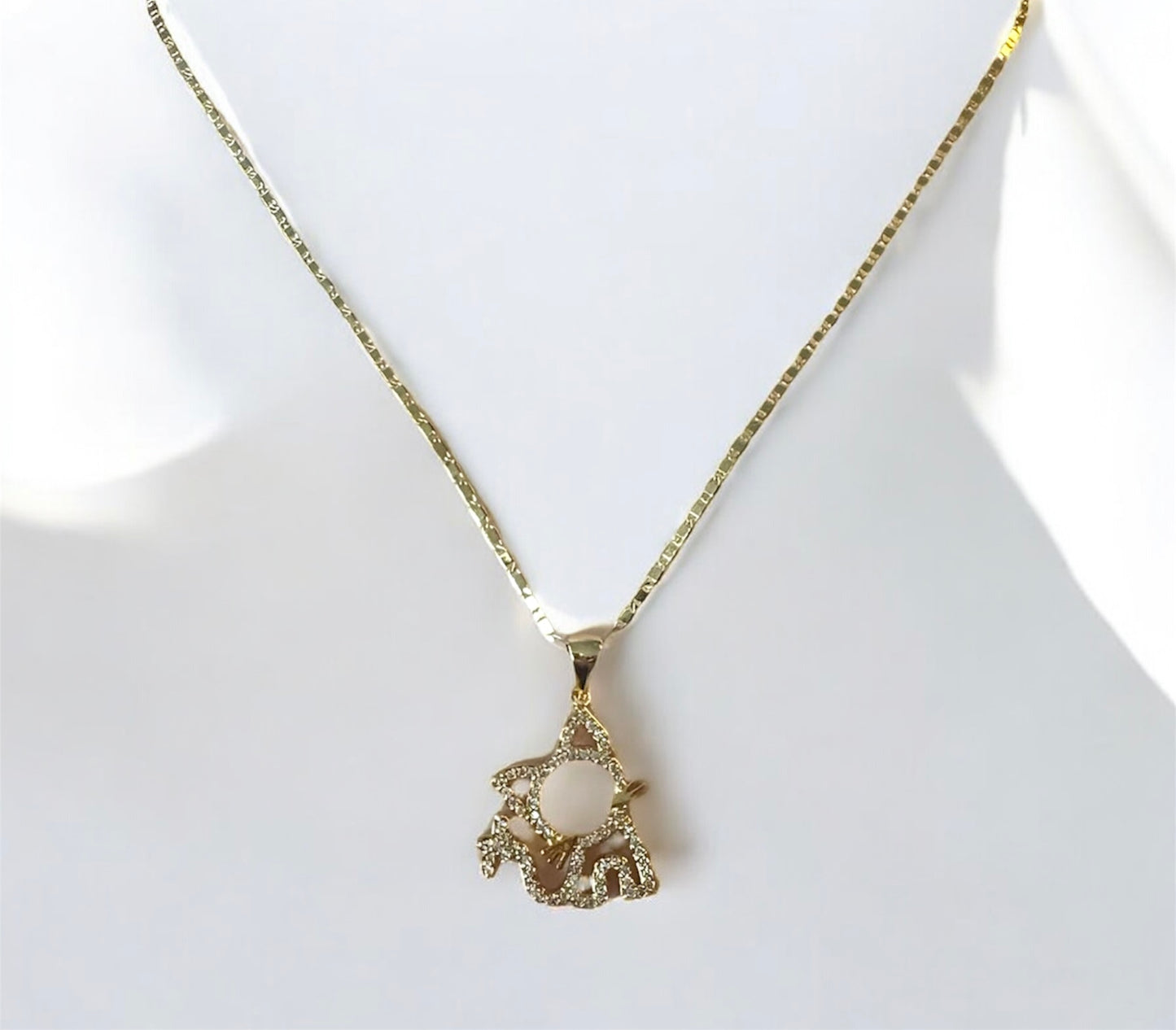 Gold Plated Cat Pendant Necklace with Sparkling Stones